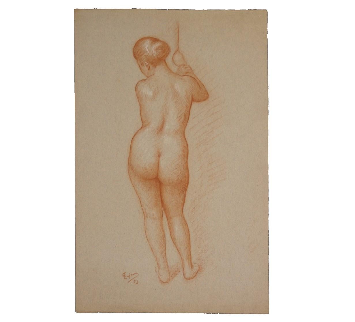 Emile Lejeune Nude – Naturalistische Studie einer stehenden nackten Frau