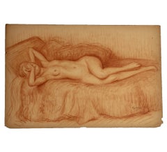 Vintage Reclining Nude Woman Covering Her Face