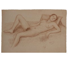 Vintage Reclining Naturalistic Nude Woman Study