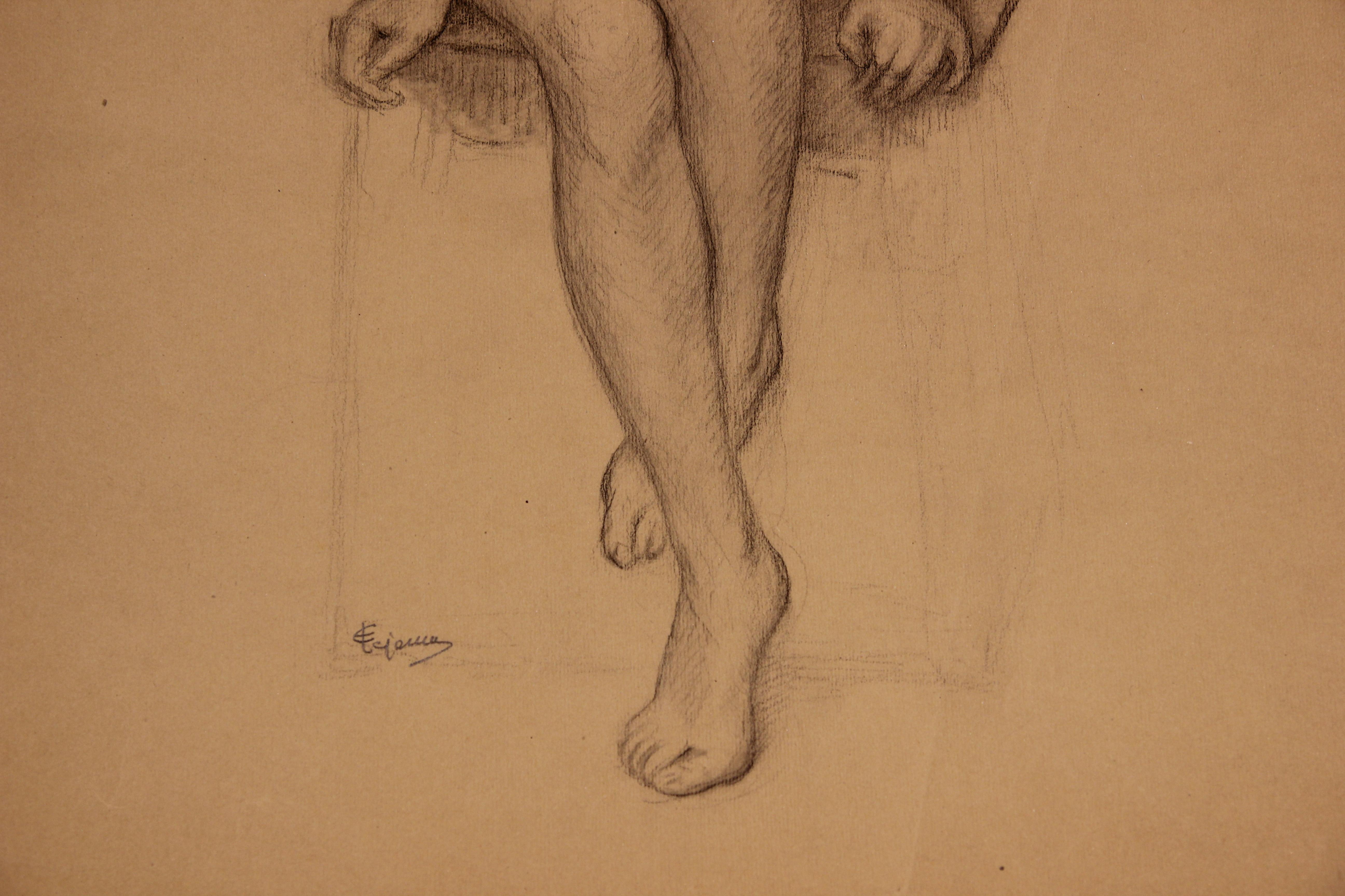 Französische nackte Frau sitzend auf einer Bank, Studie (Naturalismus), Art, von Emile Lejeune