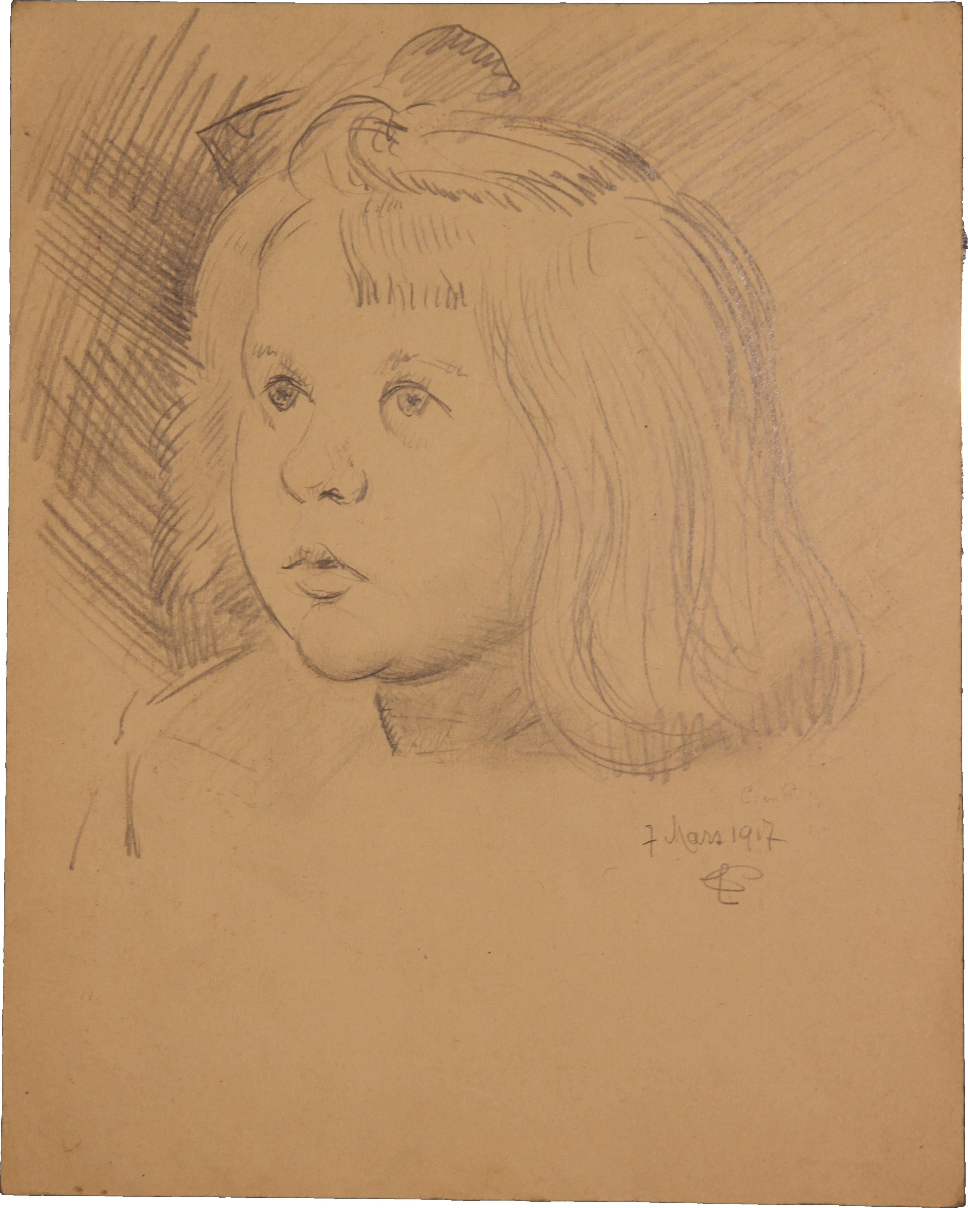 Kollektion von Mädchenporträtstudien (Braun), Portrait, von Emile Lejeune