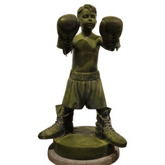 "Boxing Boy" Large Naturalistic Bronze Sculpture