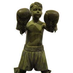 "Boxing Boy" Large Naturalistic Bronze Sculpture