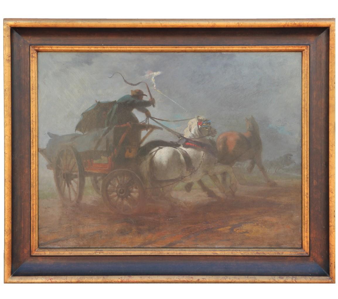 (In the Style of) Théodore Géricault Figurative Painting - Horse Drawn Wagon Mid 19th Century Painting