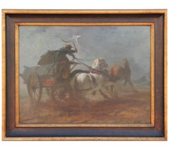 Antique Horse Drawn Wagon Mid 19th Century Painting