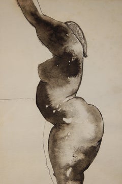 Nude Female Figure Black and White Pencil Drawing