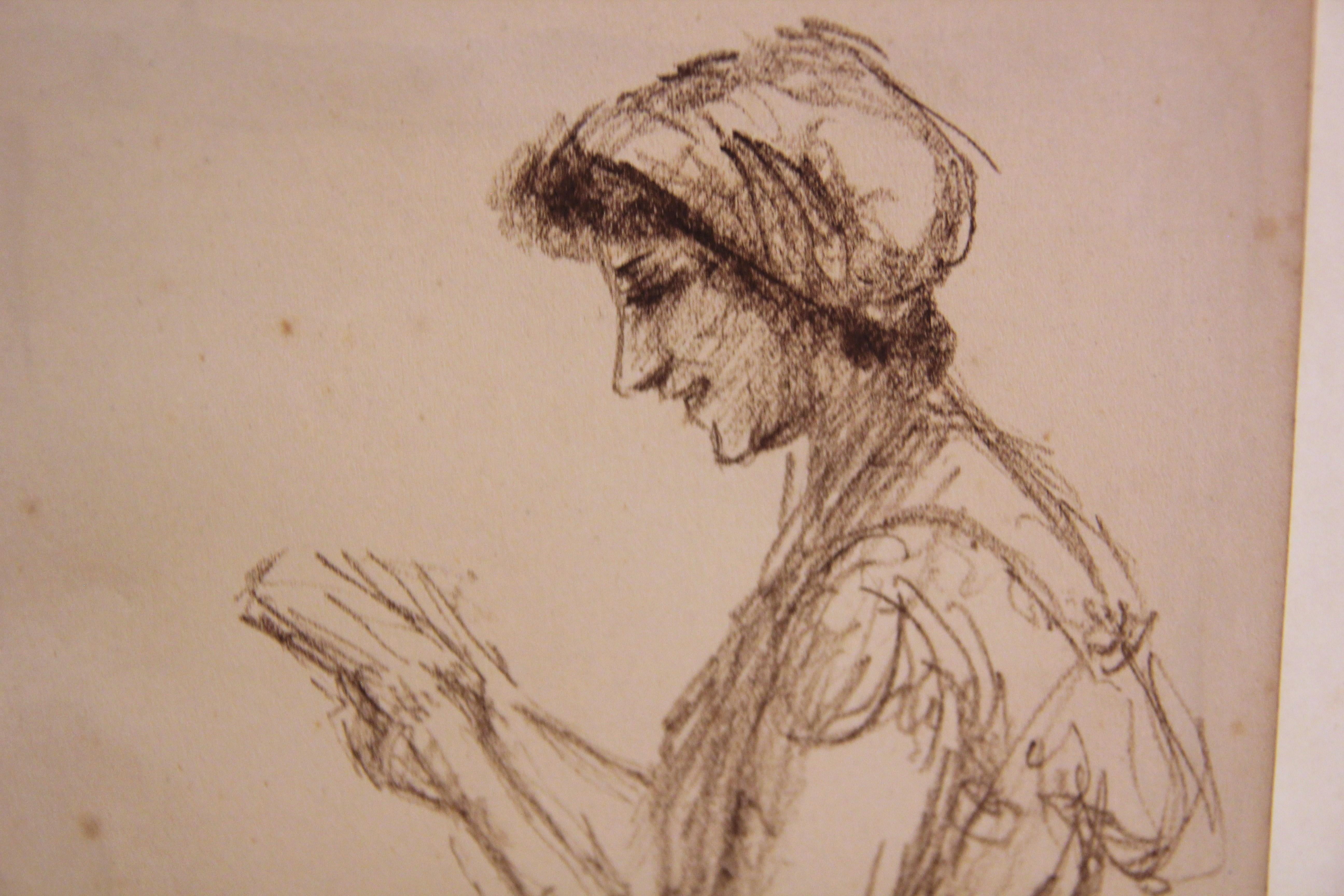 Charcoal Study of a Woman Reading - Art by Louise-Jeanne Cottard Fossey