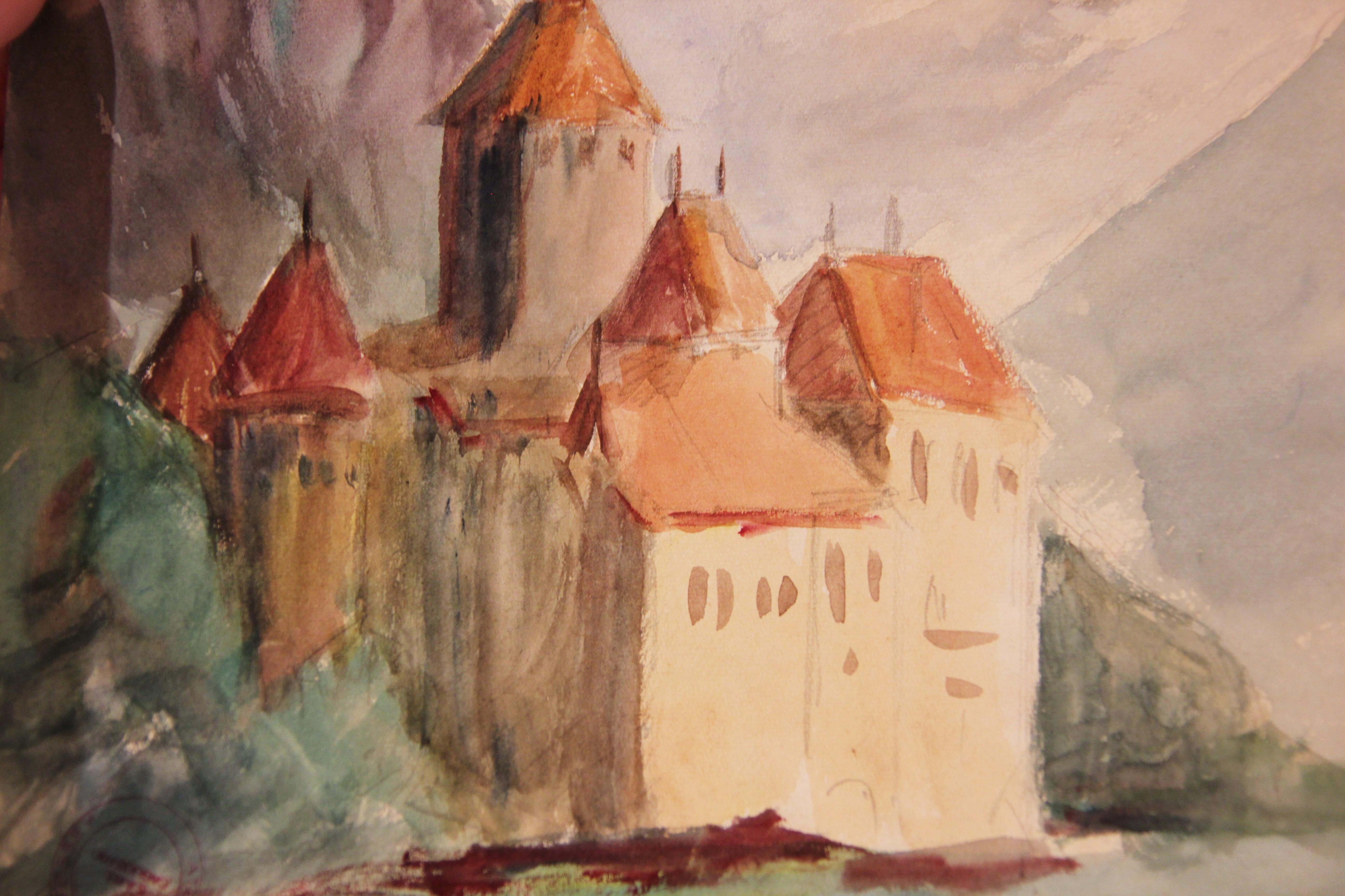 Watercolor Landscape Painting with a Castle 1