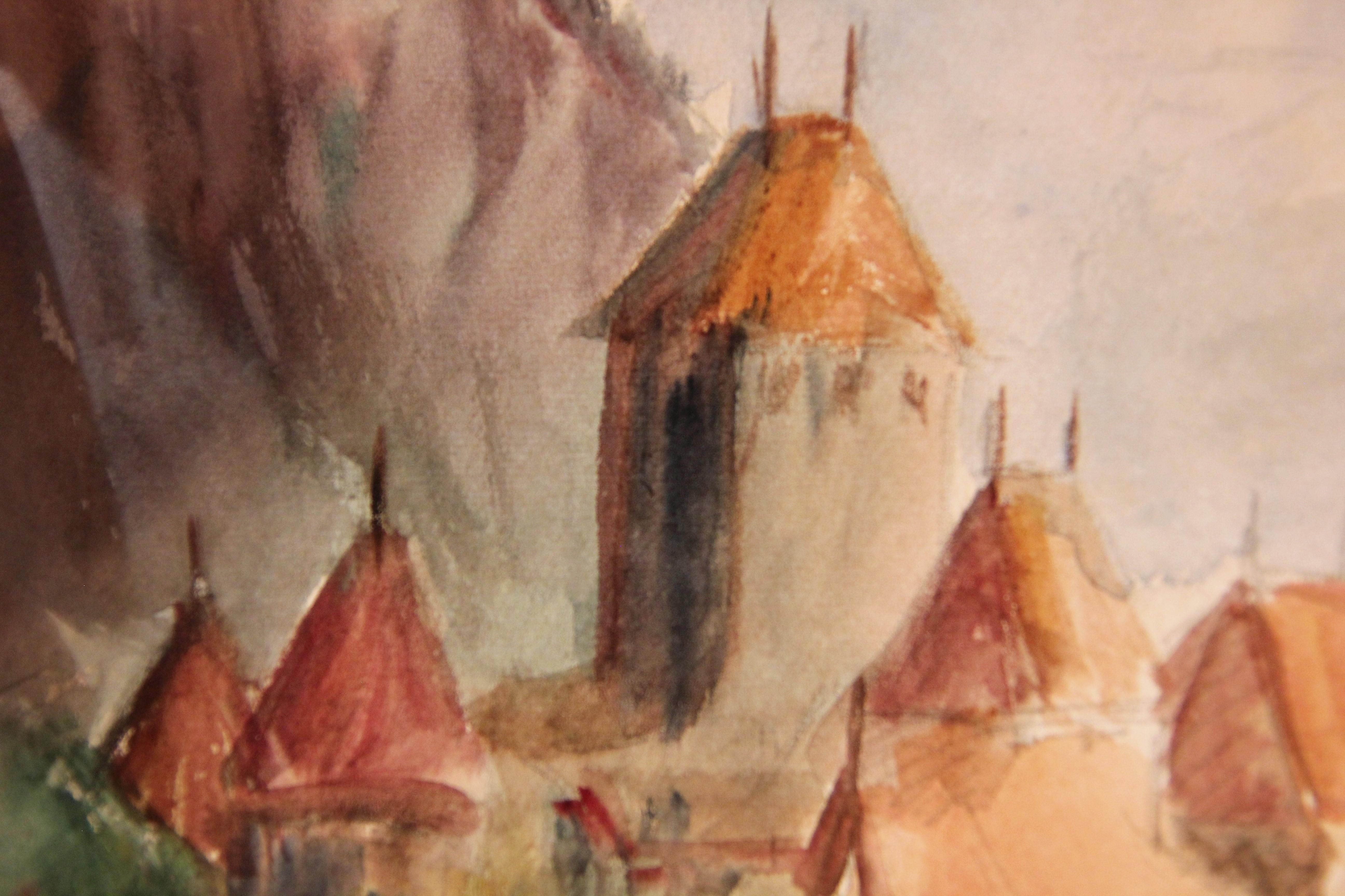Watercolor Landscape Painting with a Castle 2