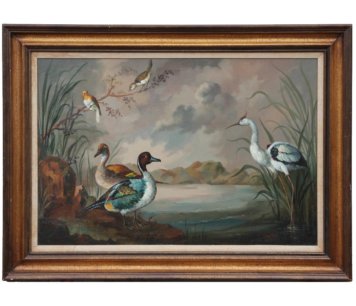 Gonzales Mata Animal Painting - Naturalistic Bird Painting with Landscape