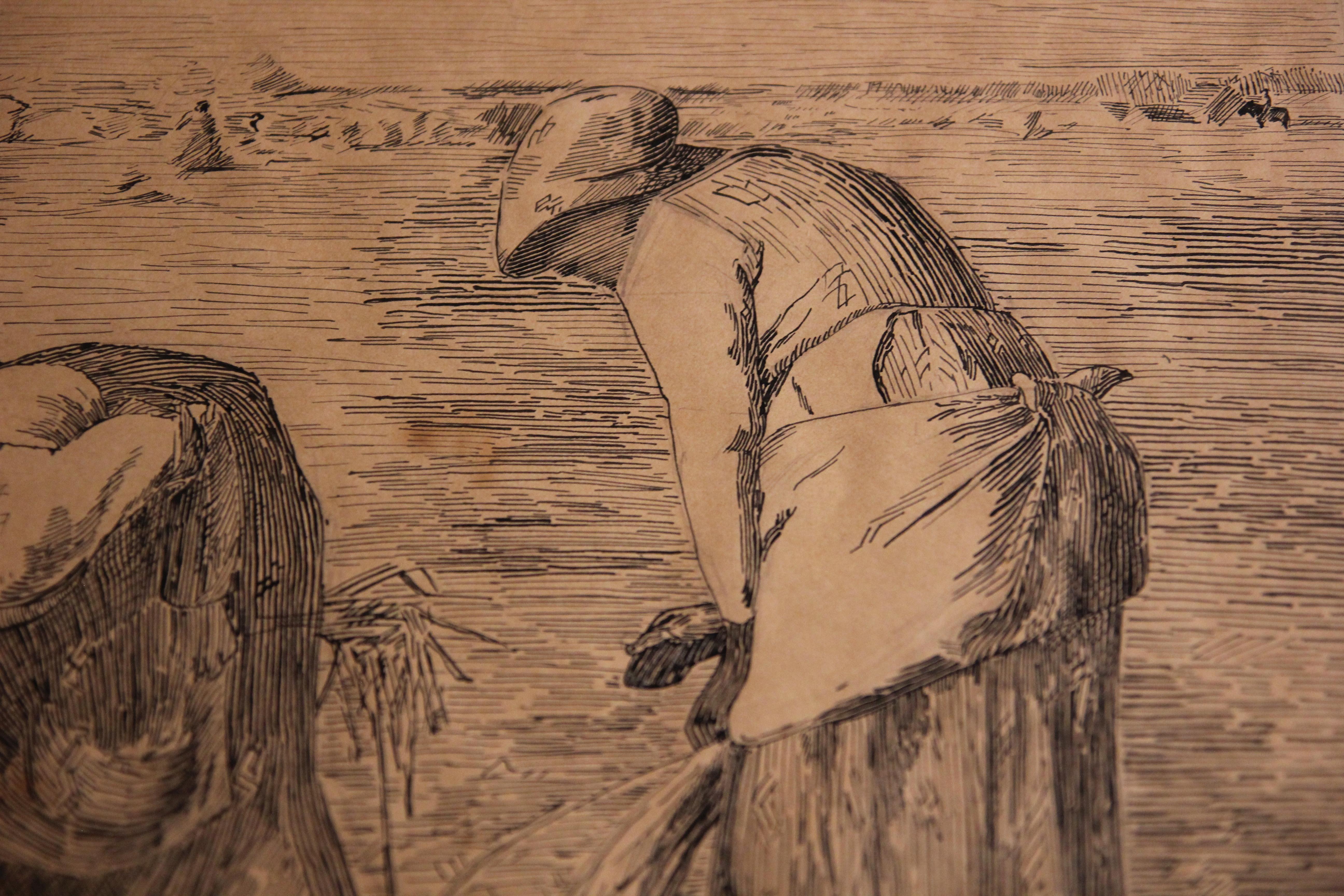Étude de peinture à l'encre au dessin « The Gleaners » (D'après) - Art de (After) Jean-François Millet