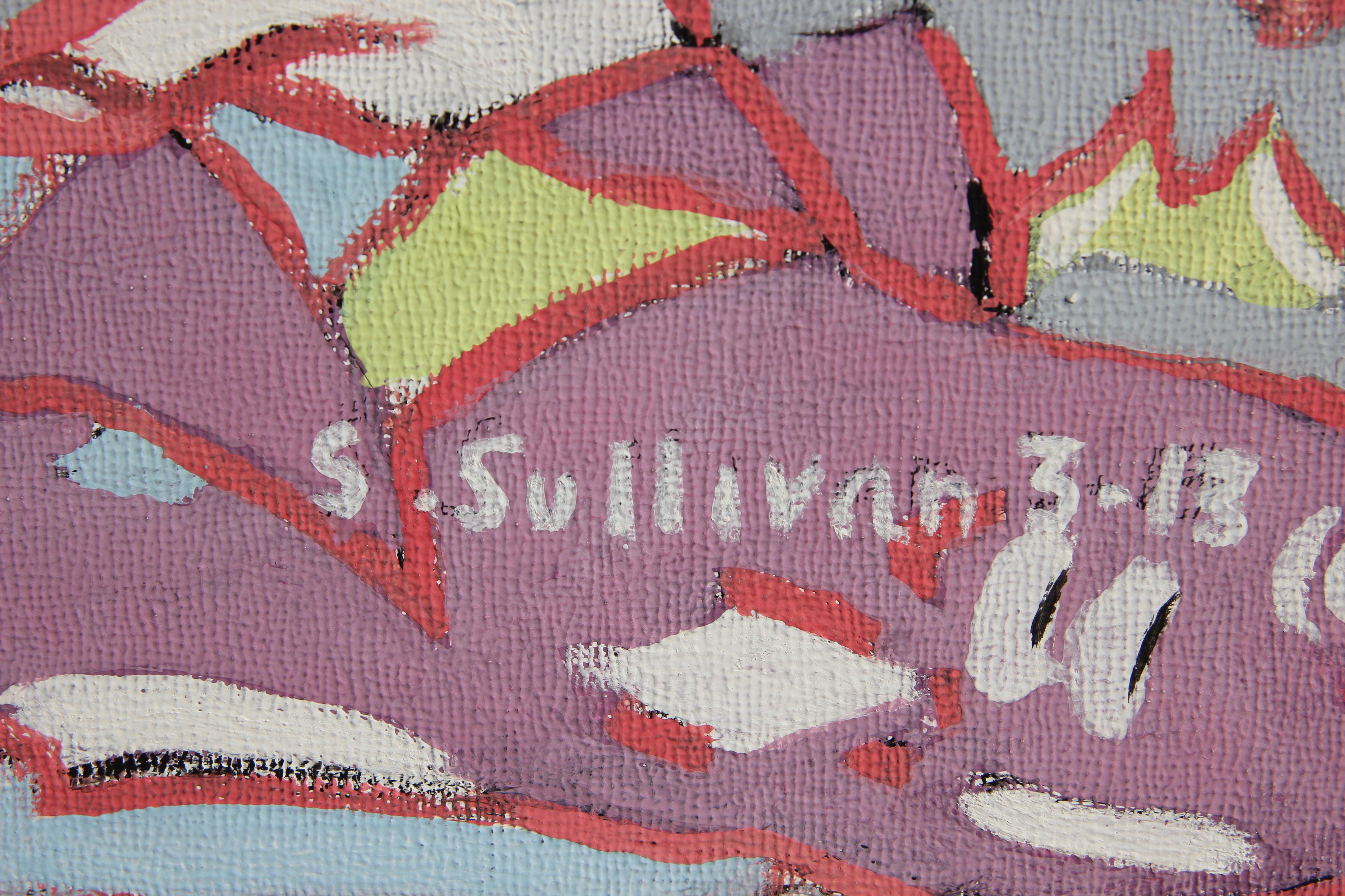 Pink tonal painting of a collage of fish. The painting is done with casein paint on artist board. The piece is signed by the artist and dated. The work is not framed.

Artist Biography:
Stella Sullivan was born in Houston, Texas. She earned her