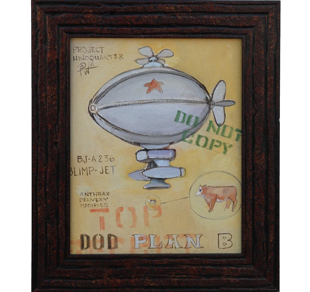 Henry David Potwin Abstract Painting - "Blimp Jet" Contemporary Surrealist Painting
