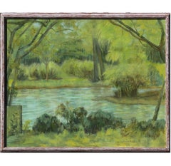 Vintage Naturalistic Green Toned Landscape with Stream
