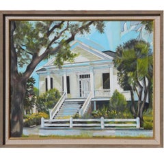 Vintage "House Refracted" Architectural Landscape Painting 