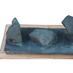 Brutalist Bronze Sculpture with Hand Made Wooden Base