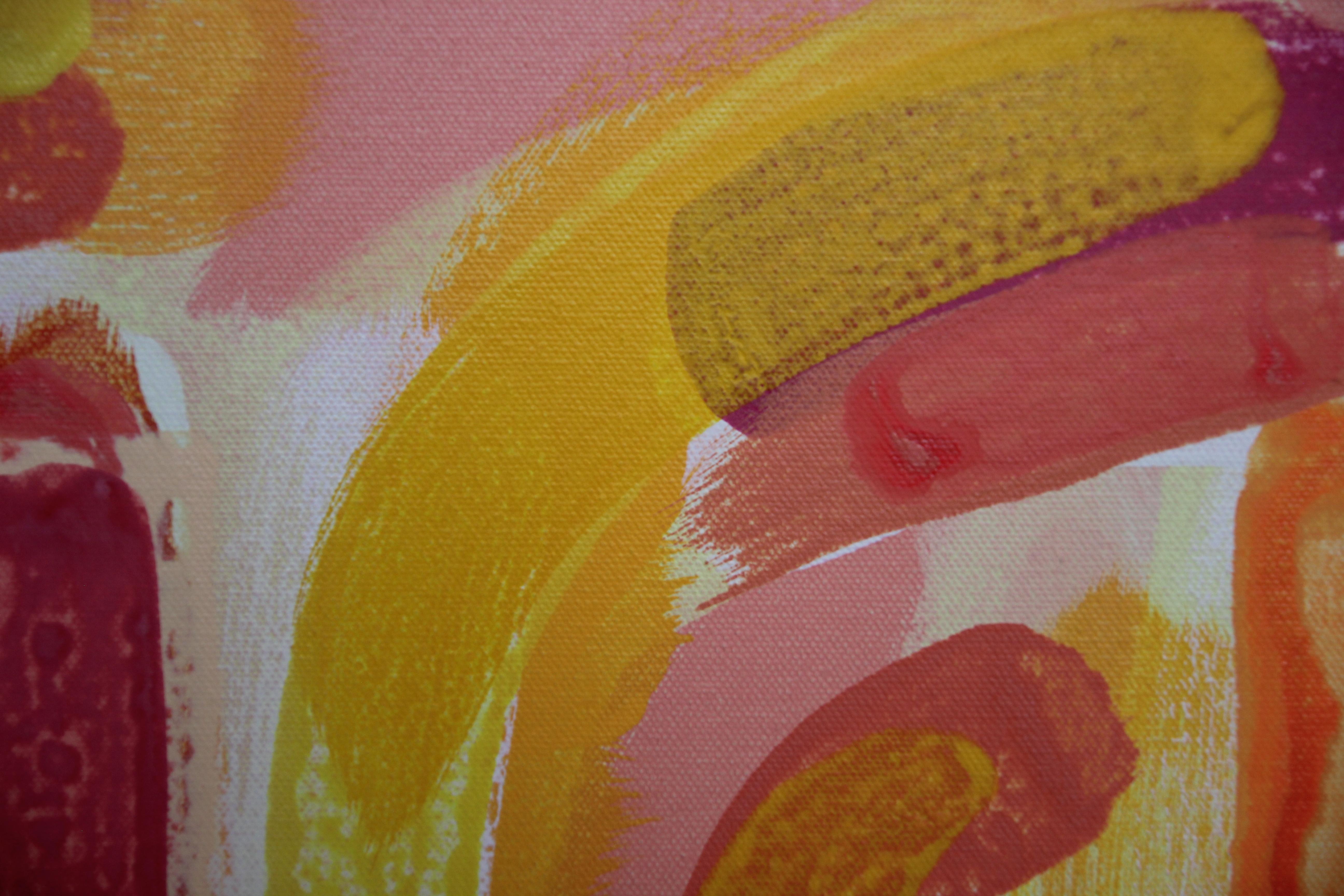 Peinture abstraite gestuelle rose au ton tonal « Cuba » en vente 2
