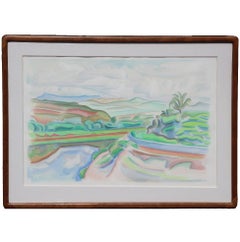 Large Impressionist Landscape Watercolor Painting