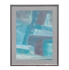 Blue Gestural Abstract Expressionist Watercolor Painting Signed