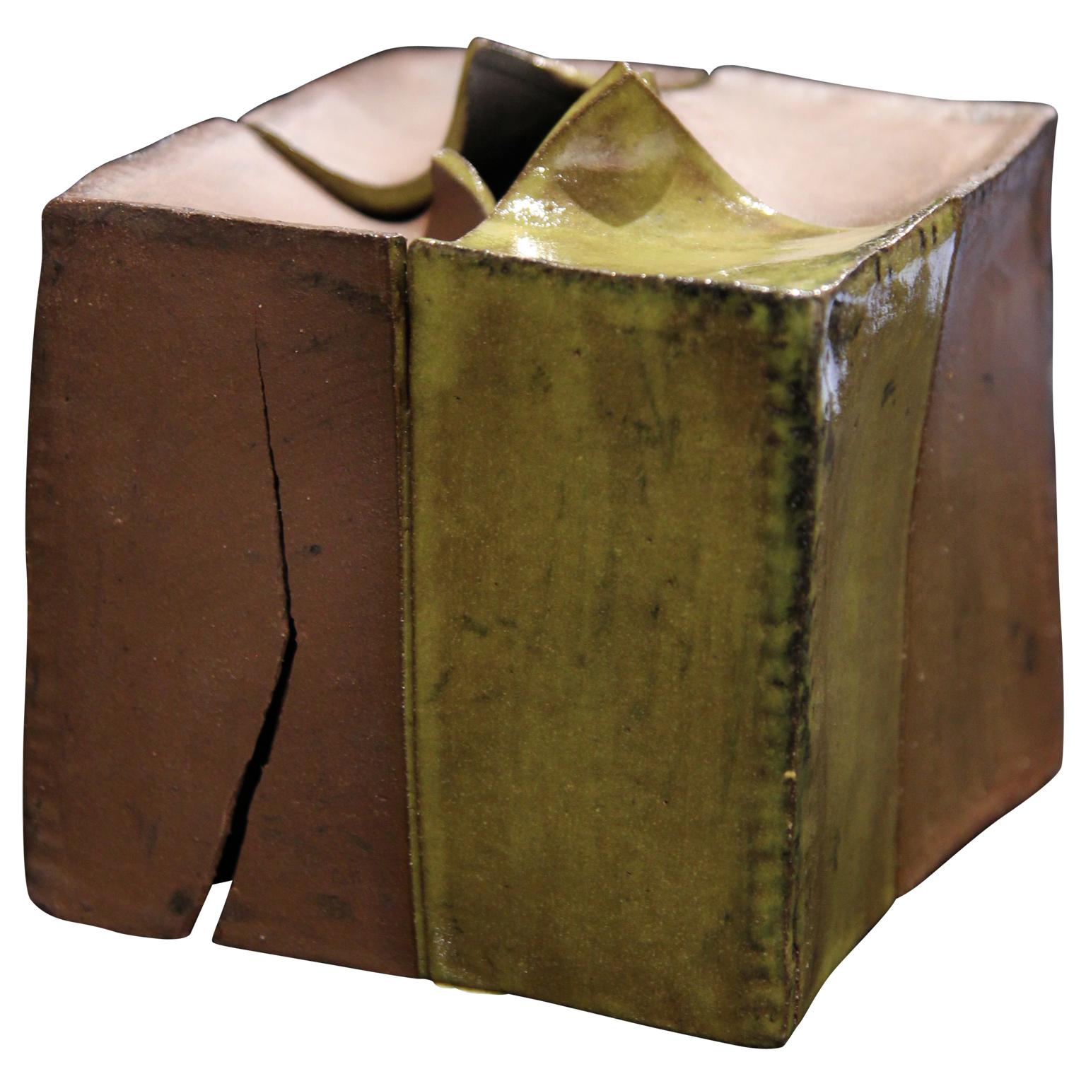 Minimal Distressed Ceramic Contemporary Box Sculpture 1