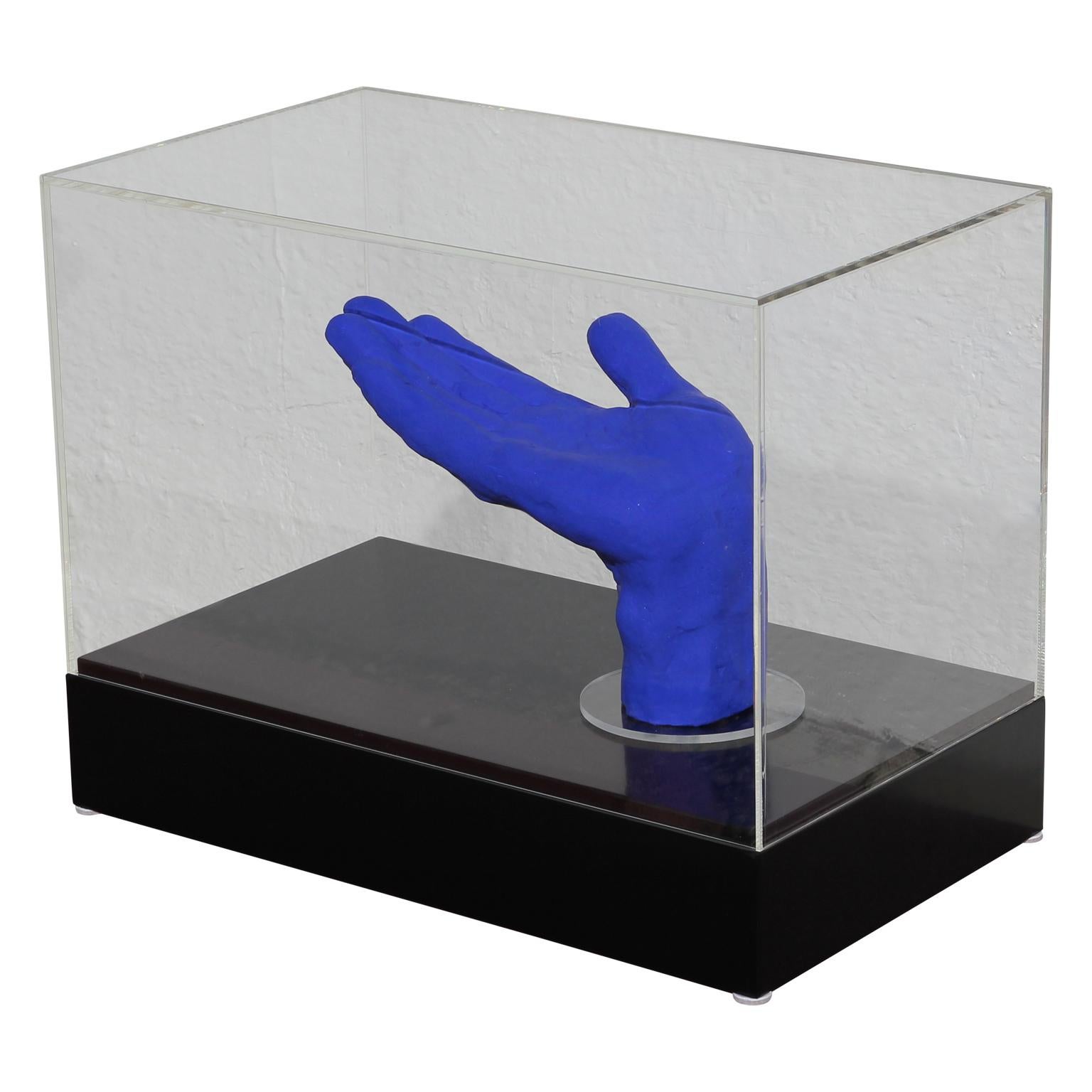 Matthew Reeves Figurative Sculpture - Minimal Bauhaus Bronze Hand Sculpture with Lucite Case and Base