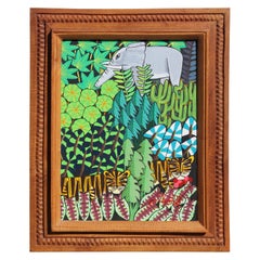 Untitled Post-Impressionist Style Jungle Painting with Tigers and an Elephant