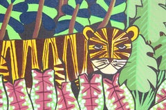 Untitled Post-Impressionist Style Jungle Painting with Tigers and an Elephant