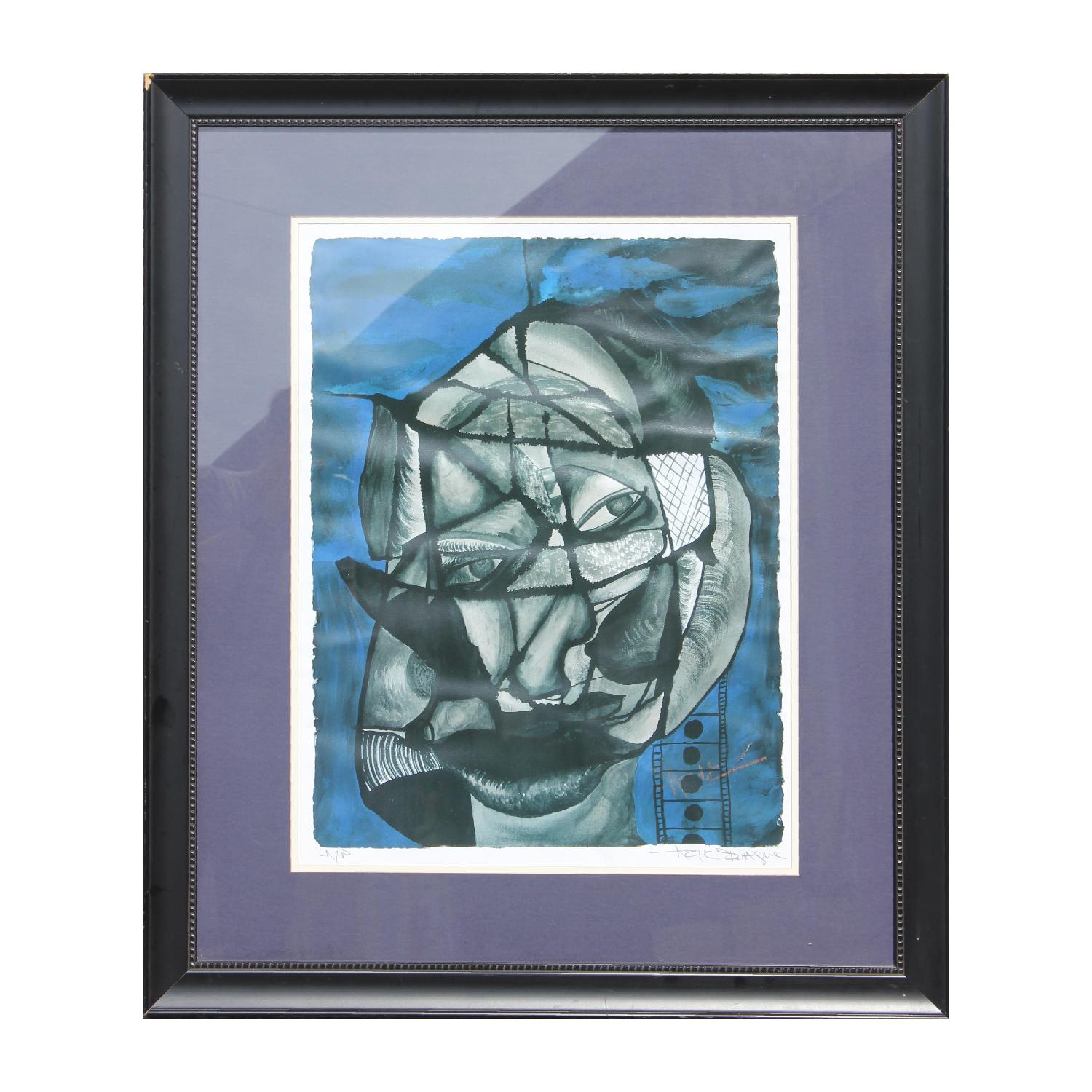 Aziz Diagne Figurative Print - "Infinite Imagination" Blue Abstract Face Print AP