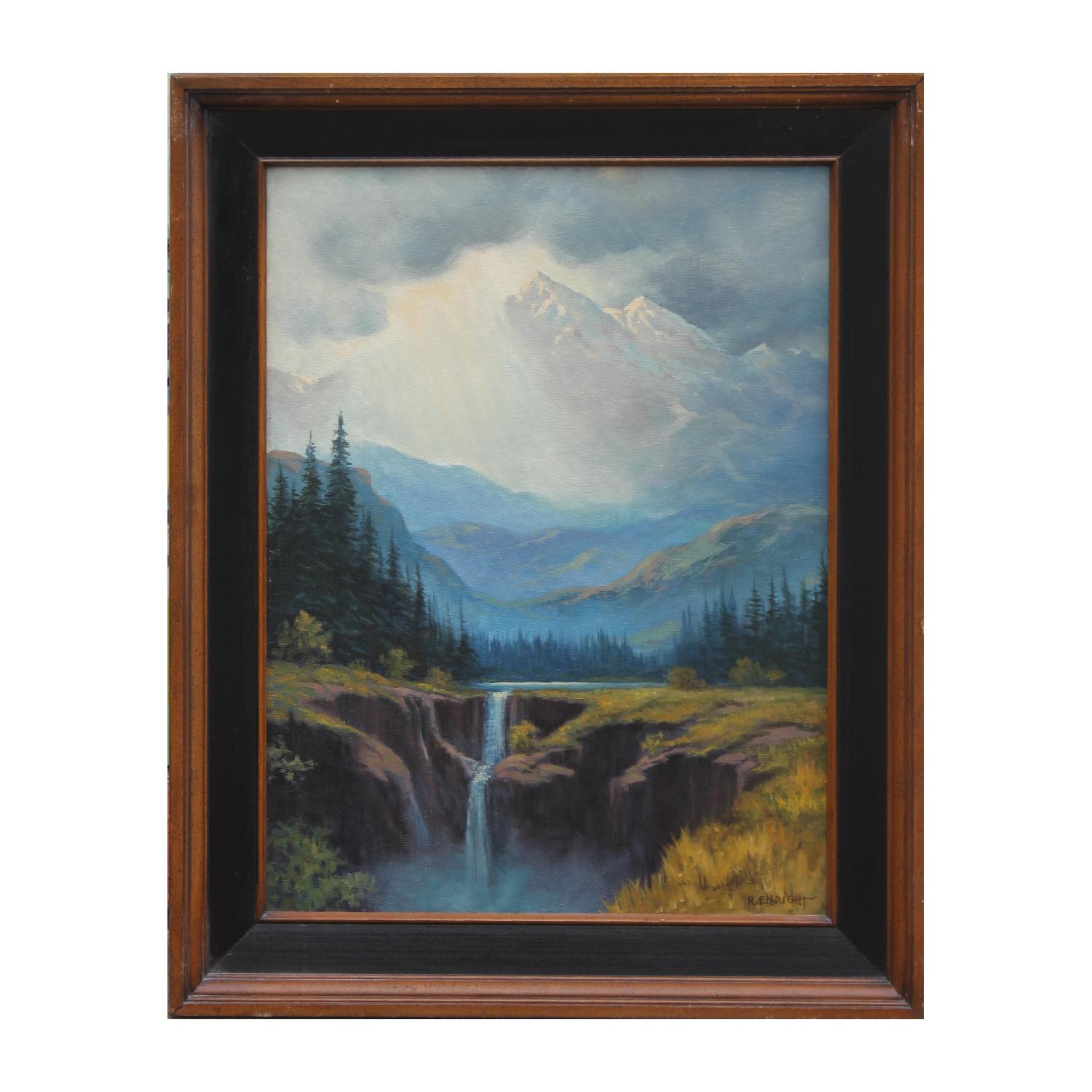 Roland D. Enright Figurative Painting - Idealized Naturalistic Mountain Landscape Painting