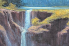 Pintura idealizada de un paisaje montañoso naturalista