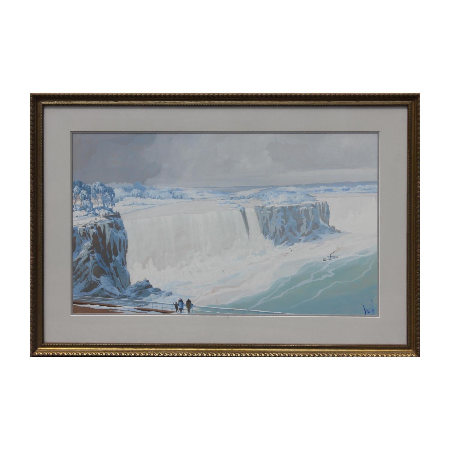 Aquarelles - Paysages de chutes de la Niagra - Printemps et hiver en vente 2