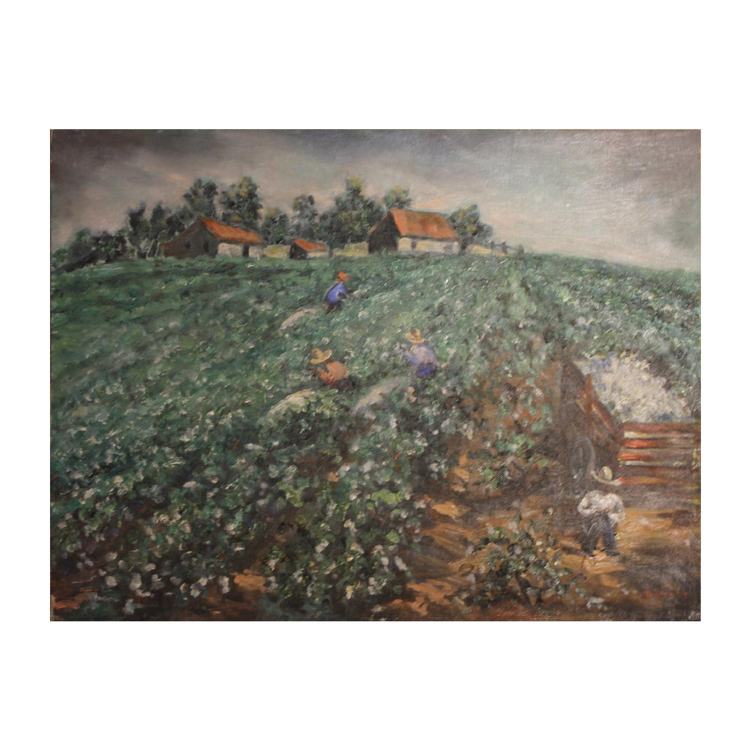 B. Womble Landscape Painting - Impressionist Abstract Painting of Workers in a Field