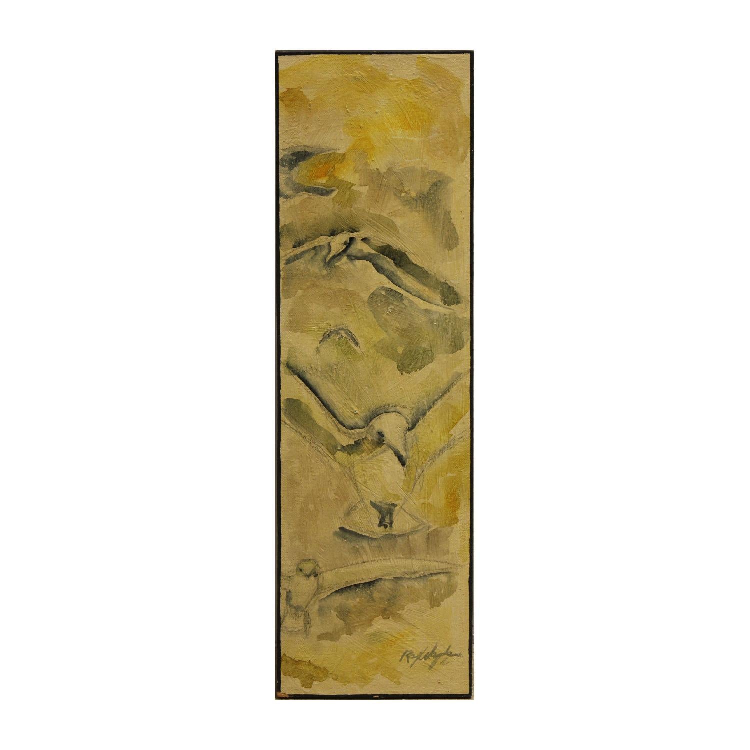 Robert Boyle Abstract Painting - Abstract Expressionist Painting of Yellow Toned Birds / Seagulls