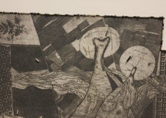 "Inconceivable Weaving" Black Abstract Print Embellished with Beads and Feathers