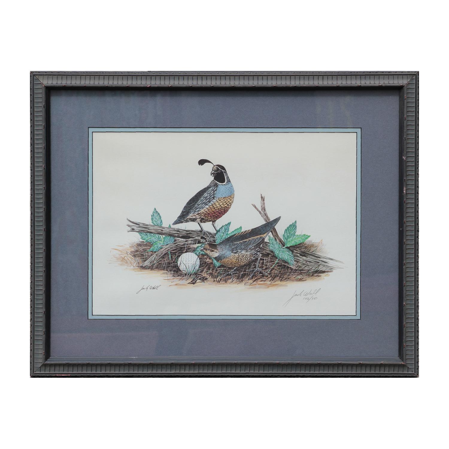 Jack Wall Figurative Print - Naturalistic Quails with Golf Ball Lithograph 172 of 350
