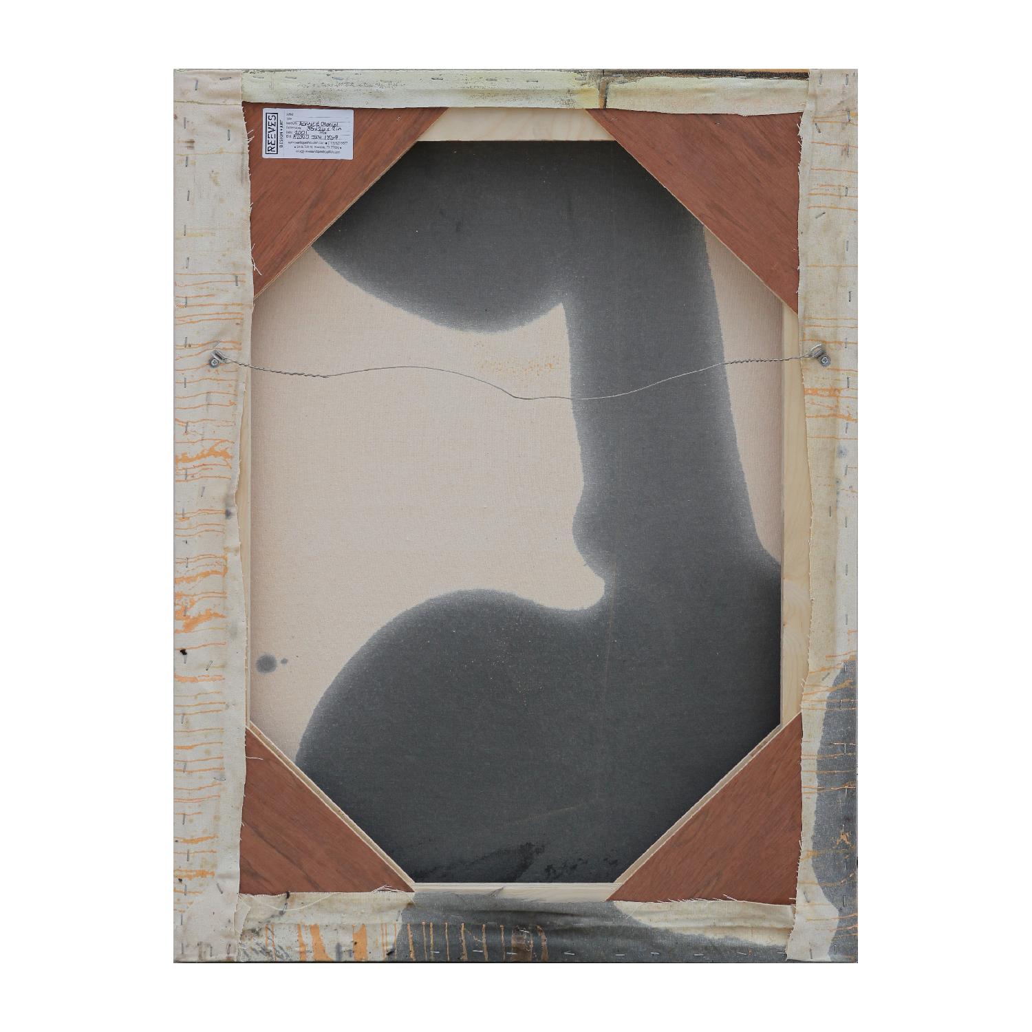 Questa moderna figura surrealista siede da sola nell'angolo di una stanza arancione. Evocativo di maschere tribali, questo pezzo richiama l'influenza di tali maschere nelle opere surrealiste di artisti come Picasso. Firmato e datato sul bordo