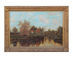 Impressionist Pastoral Lake Landscape Painting