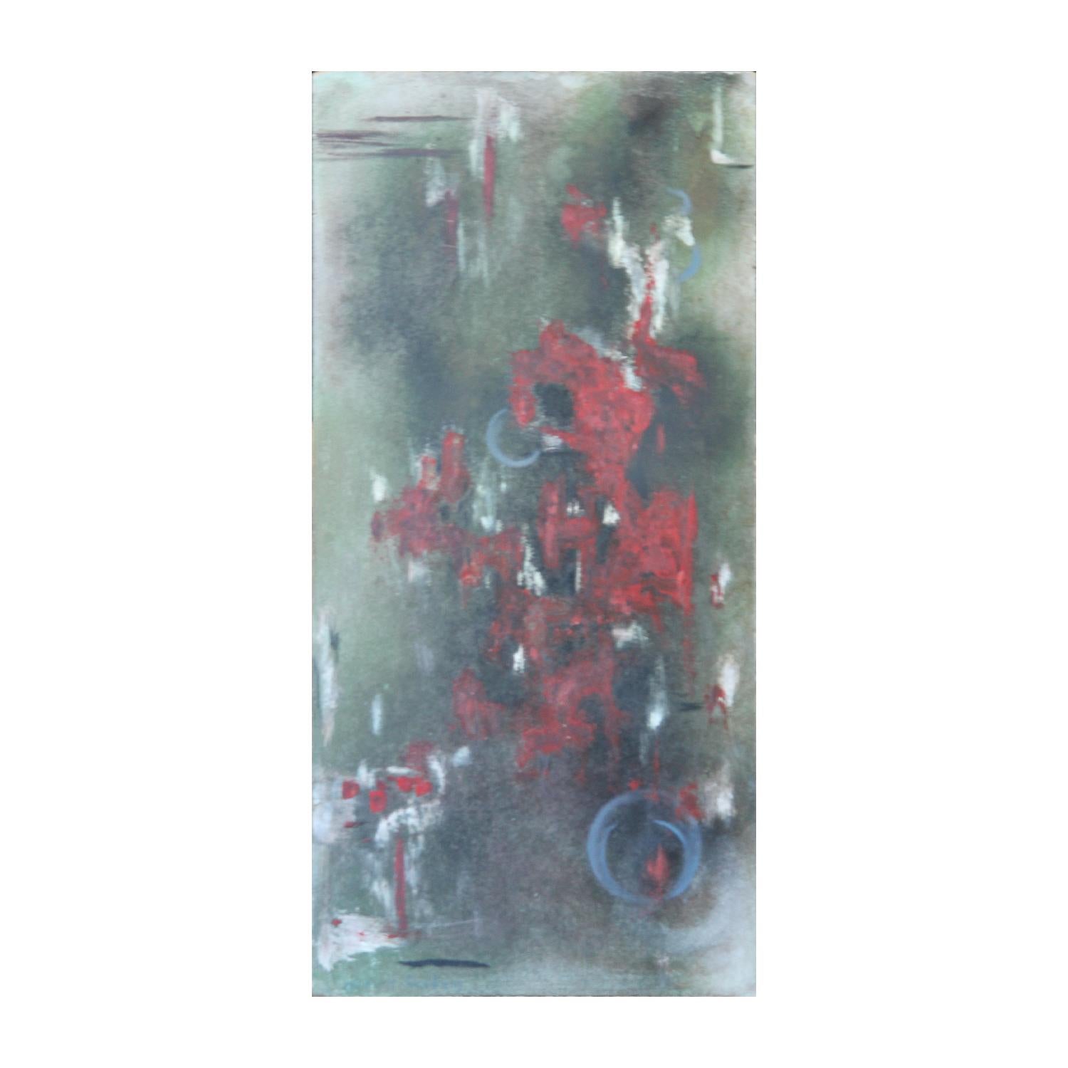 Mildred Scobey Abstract Painting – Rotes und grünes abstraktes expressionistisches Gemälde ohne Titel