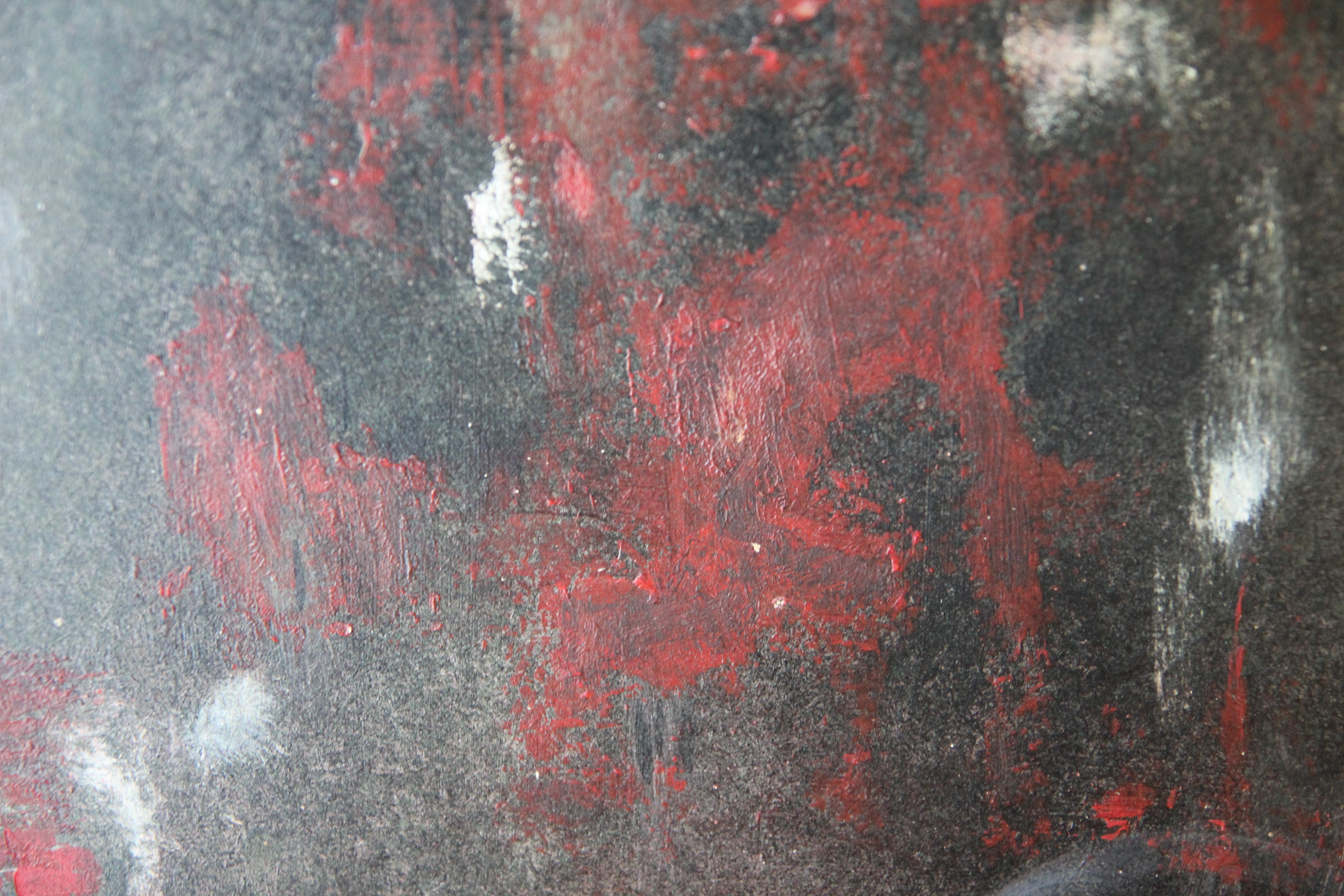 Pittura espressionista astratta rossa e verde senza titolo - Painting Astratto di Mildred Scobey