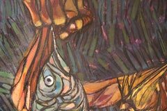 Modern Abstract Portrait of a Woman with Child and Fish