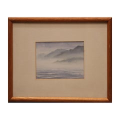 Abstract Minimalist Blue Toned Watercolor Landscape Painting