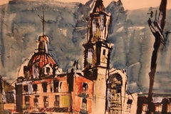 "Une église" - Peinture à l'aquarelle - Paysage impressionniste moderne