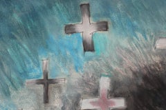 Modern Abstract Watercolor Blue Cross Landscape