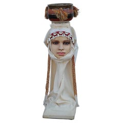 Mixed Media Sculpture of Female with Ceramic Pot on Head 