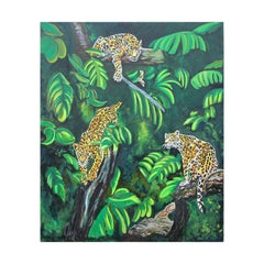 Large Scale Tropical Colorful Leopard Jungle Nature Landscape Oil Painting