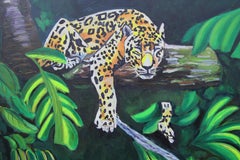 Large Scale Tropical Colorful Leopard Jungle Nature Landscape Oil Painting