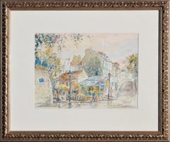 “Au Lapin Agile Cabaret” Colorful Pastel Toned Watercolor Townscape