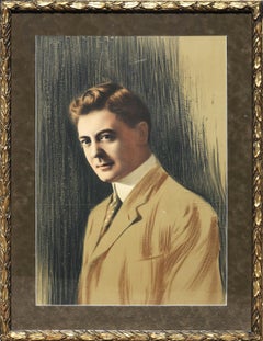 Antique Early 20th-Century American Stage Actor Ralph Stuart Oil Pastel Portrait