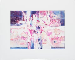 Peinture abstraite moderne rose fluo et bleue « vivante »