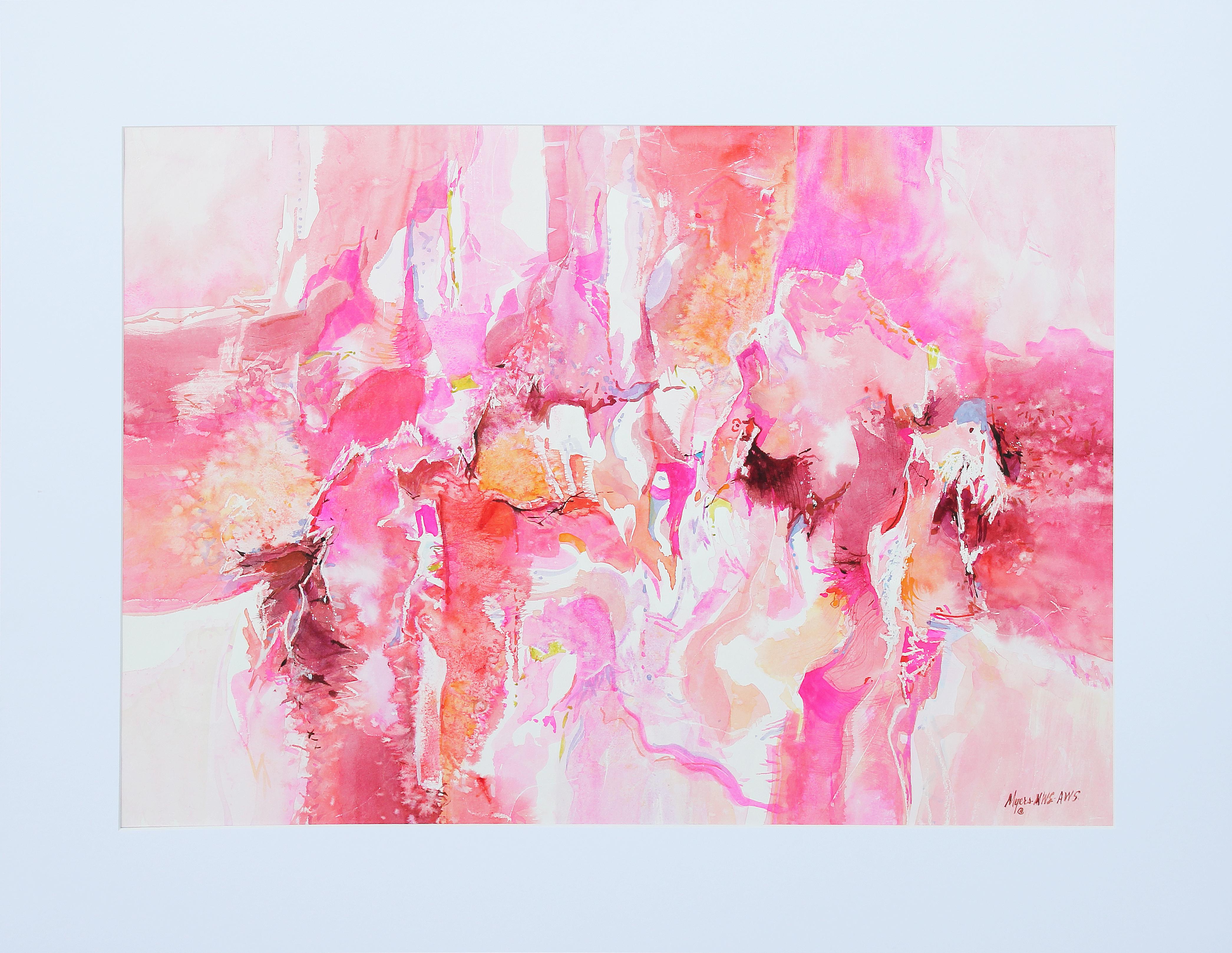 Carole Myers Abstract Drawing - "Celebration Asilomar" Neon Pink Modern Abstract Watercolor Painting